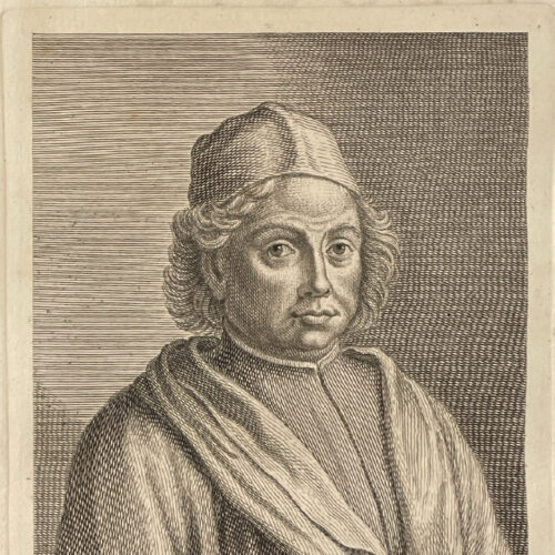 Il Verrocchio, incisione tratta da: Hugford, Ignazio Enrico 1703-1778, "Serie degli uomini i piu illustri nella pittura, scultura, e architettura con i loro elogi [...]". Firenze: 1769-1775, 12 v. in 8, 4° Biblioteca Moreniana, Firenze, A 4 27