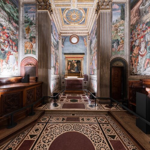 Veduta generale della scarsella della Cappella dei Magi con la veglia dei pastori, Benozzo Gozzoli, Cappella dei Magi, Palazzo Medici Riccardi, Firenze, ph. N. Neri