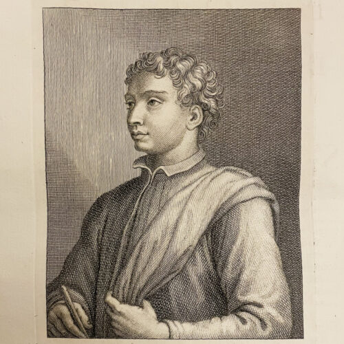 Desiderio da Settignano,  incisione tratta da: Hugford, Ignazio Enrico 1703-1778, "Serie degli uomini i piu illustri nella pittura, scultura, e architettura con i loro elogi [...]". Firenze: 1769-1775, 12 v. in 8, 4° Biblioteca Moreniana, Firenze, A 4 28