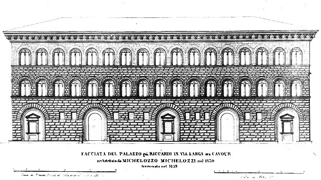 Facciata del Palazzo già Riccardi in Via Larga architettata da Michelozzo nel 1430 e terminata nel 1659