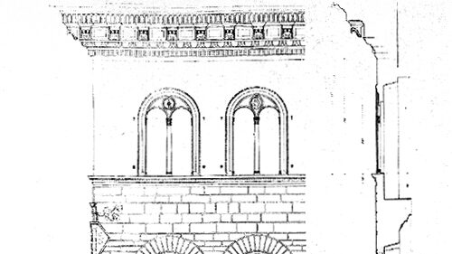 Palazzo Medici Riccardi: alzato delle due campate d'angolo nella parte sinistra della facciata e profilo