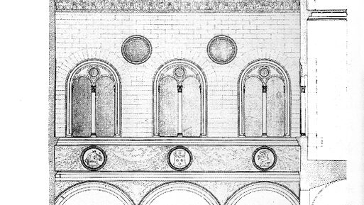 Palazzo Medici Riccardi: alzato di tre campate del cortile e profilo