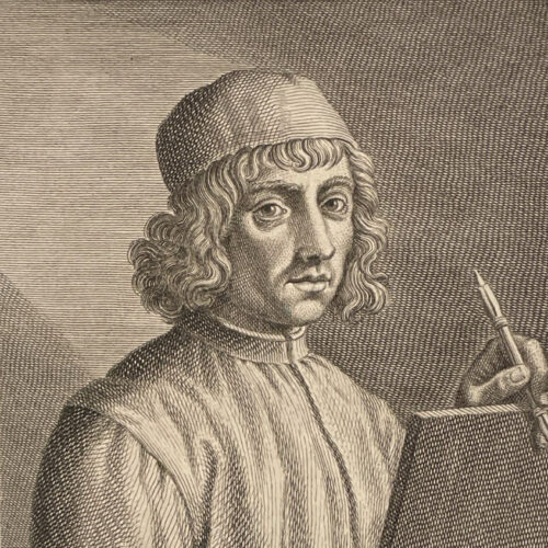 Filippino Lippi, incisione tratta da: Hugford, Ignazio Enrico 1703-1778, "Serie degli uomini i piu illustri nella pittura, scultura, e architettura con i loro elogi [...]". Firenze: 1769-1775, 12 v. in 8, 4° Biblioteca Moreniana, Firenze, A 4 28
