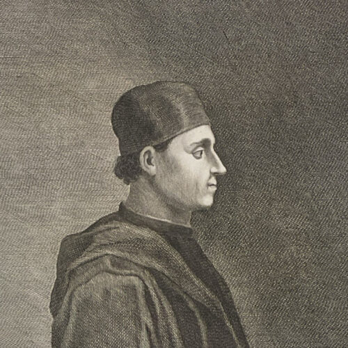 Luigi Pulci, incisione tratta da: "Serie di ritratti d'uomini illustri toscani con gli elogi istorici dei medesimi [...]", Firenze, 1766-1773. - 4 v.; fol. Biblioteca Moreniana: F 1 15