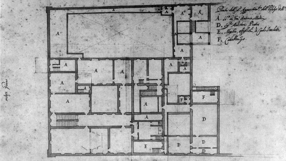 Palazzo Medici, pianta del primo piano: le soffitte