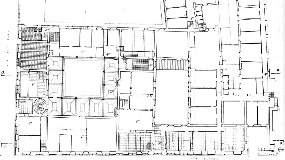Palazzo Medici Riccardi: pianta del secondo piano con indicazione dei soffitti lignei