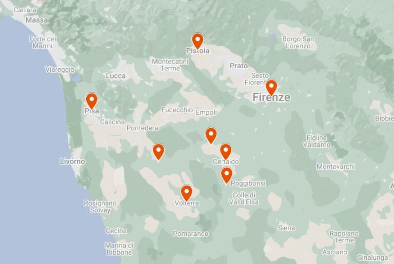 Toscana: Firenze, San Gimignano, Certaldo, Peccioli (Pisa), Castelfiorentino, Pisa, Volterra, Pistoia