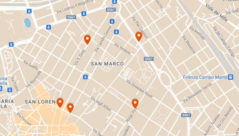 Firenze, zona a nord ovest del Duomo entro la cinta degli attuali viali; area delimitata oggi da via de'Gori, via de' Pucci, via San Gallo, borgo Pinti, viale Matteotti