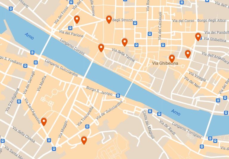 Firenze: Palazzo Spini, Palazzo Davanzati, Museo Nazionale del Bargello, Palazzo Vecchio, Palazzo Pitti, Palazzo Rucellai, Palazzo Gondi, Palazzo Strozzi, Palazzo Guadagni