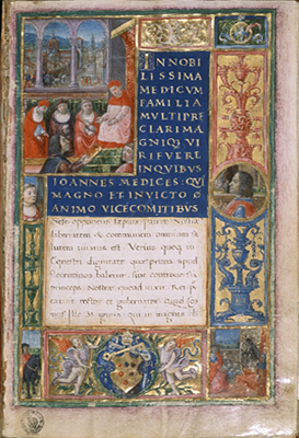 Vita Laurenti Medices, Niccolò Valori (testo), Gherardo di Giovanni (miniature), Biblioteca Medicea Laurenziana, Firenze